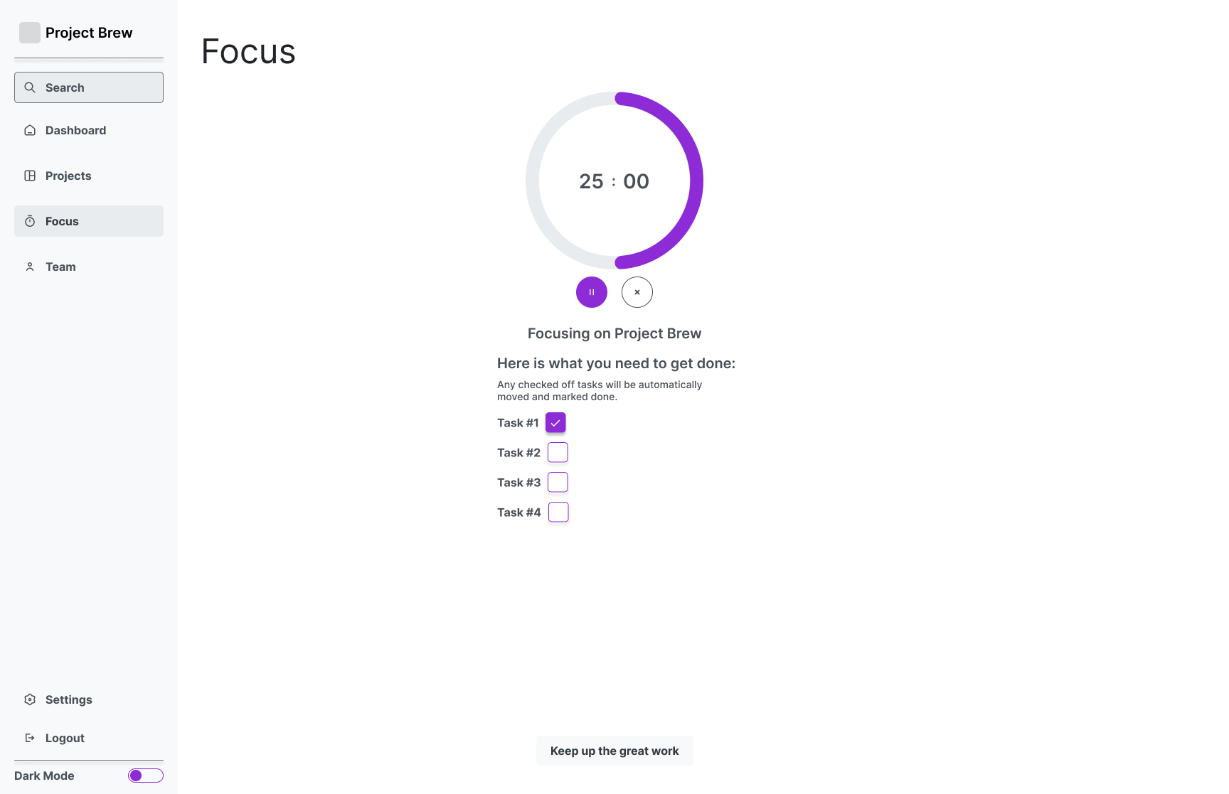 the main projects page